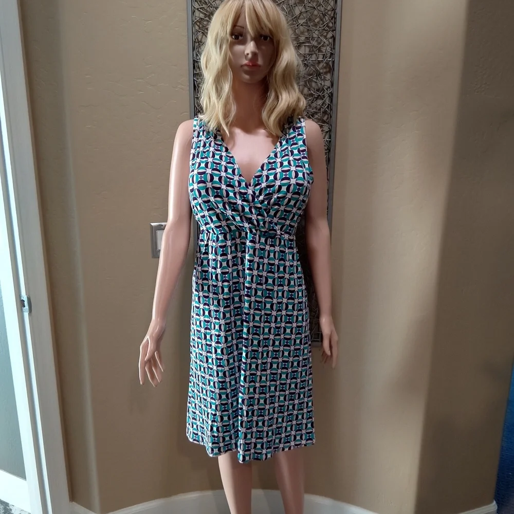 Garnet Hill Sleeveless Knit Surplice Dress with Geometric Circles - Picture 1 of 7
